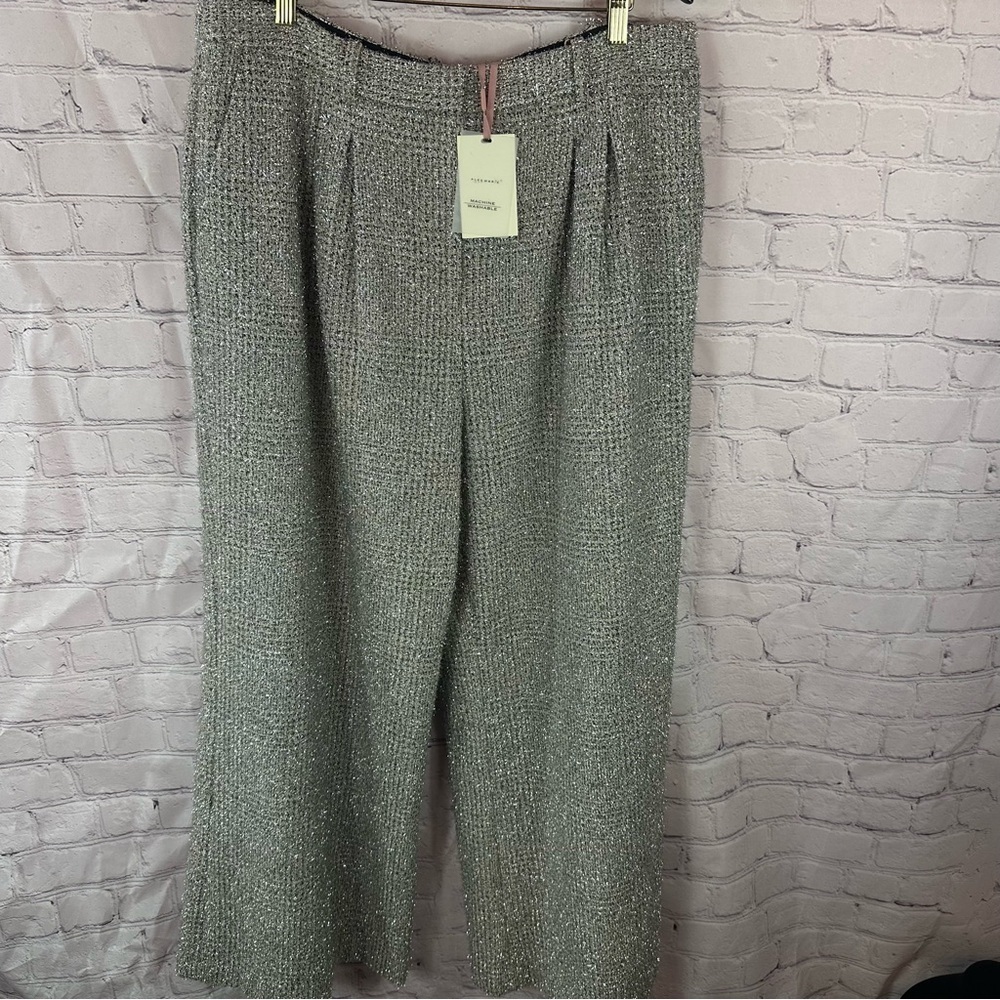 NWT Alex Marie christina tinsel silver Tweed Wide-Leg Pants sparkle holiday